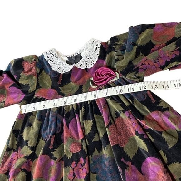 Vintage Pebbles & Stones Baby Velvet Floral Dress Size 18M - Picture 4 of 6